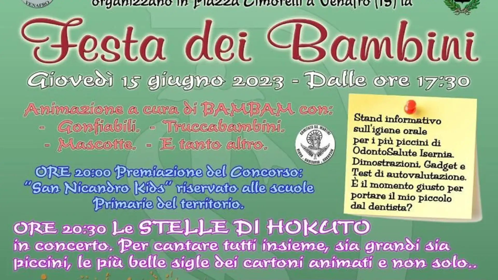 Venafro: la festa dei bambini in occasione dei festeggiamenti dedicati ai santi Martiri. L’evento promosso dal comitato festa interamente sponsorizzato dalla Farmacia Santa Daria.